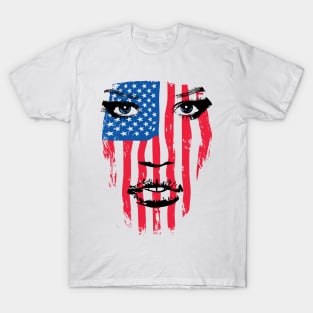 USA Patriot Woman Flag Warpaint July 4th Flag T-Shirt